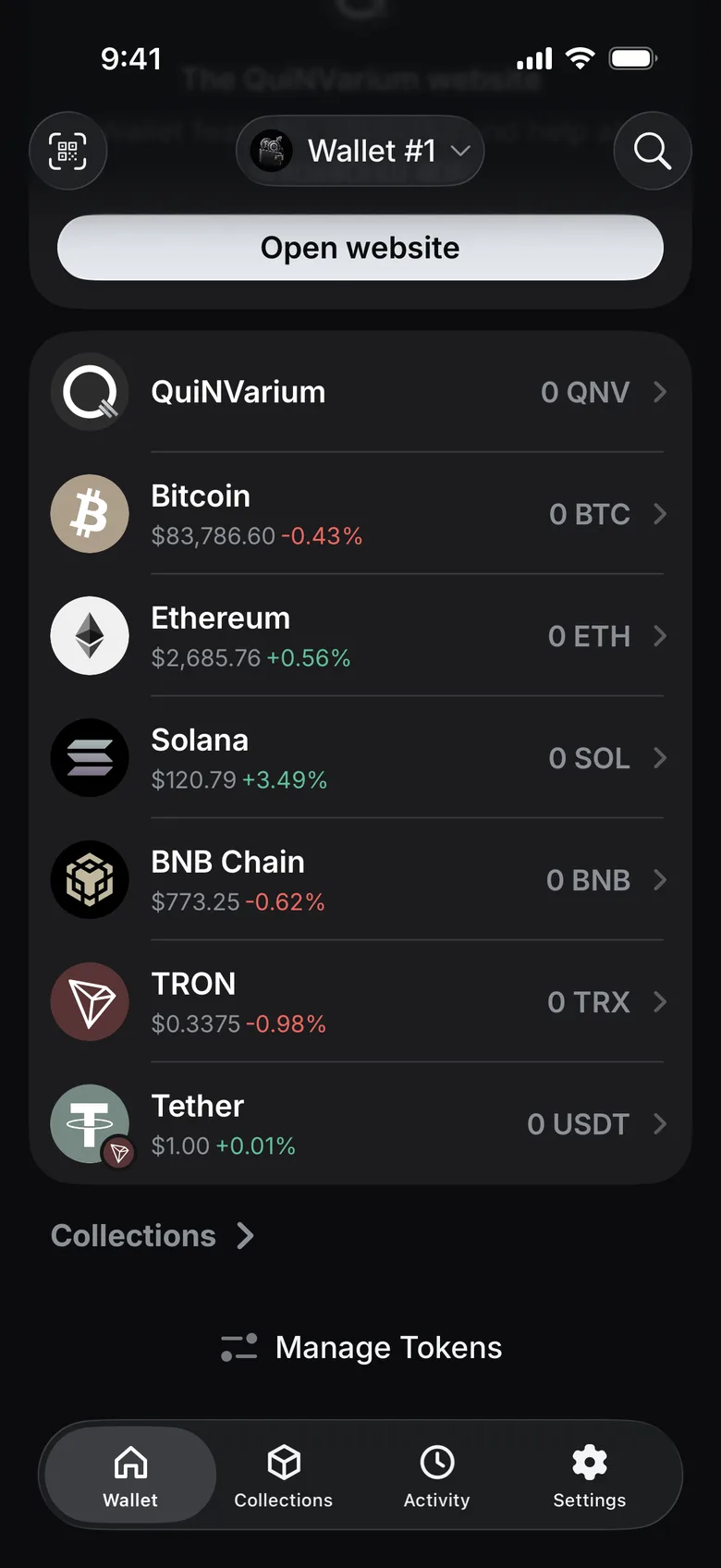 Tap Manage Tokens