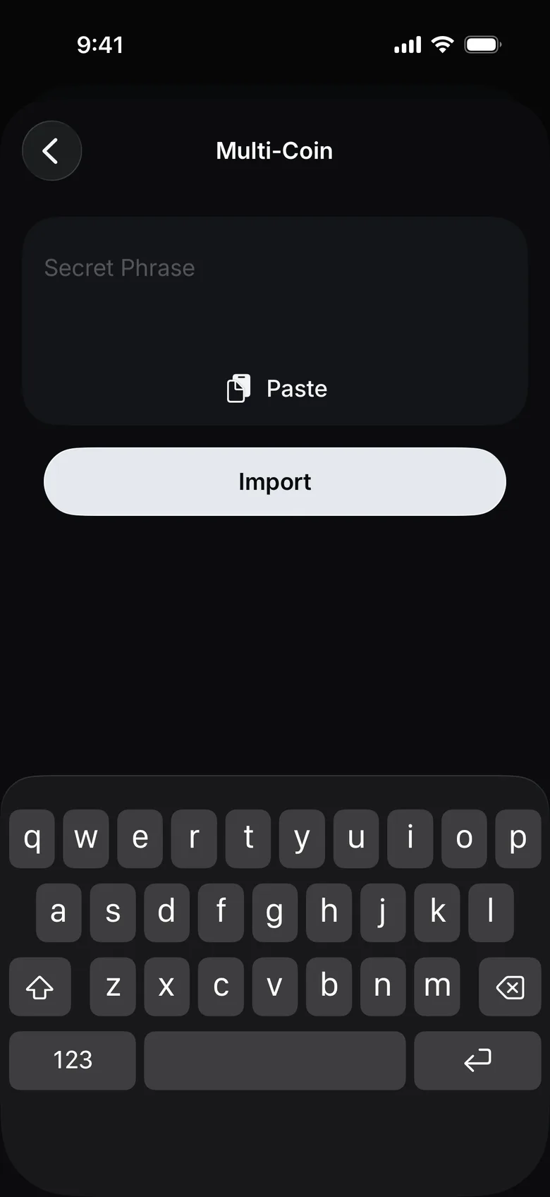 Enter the words and tap Import