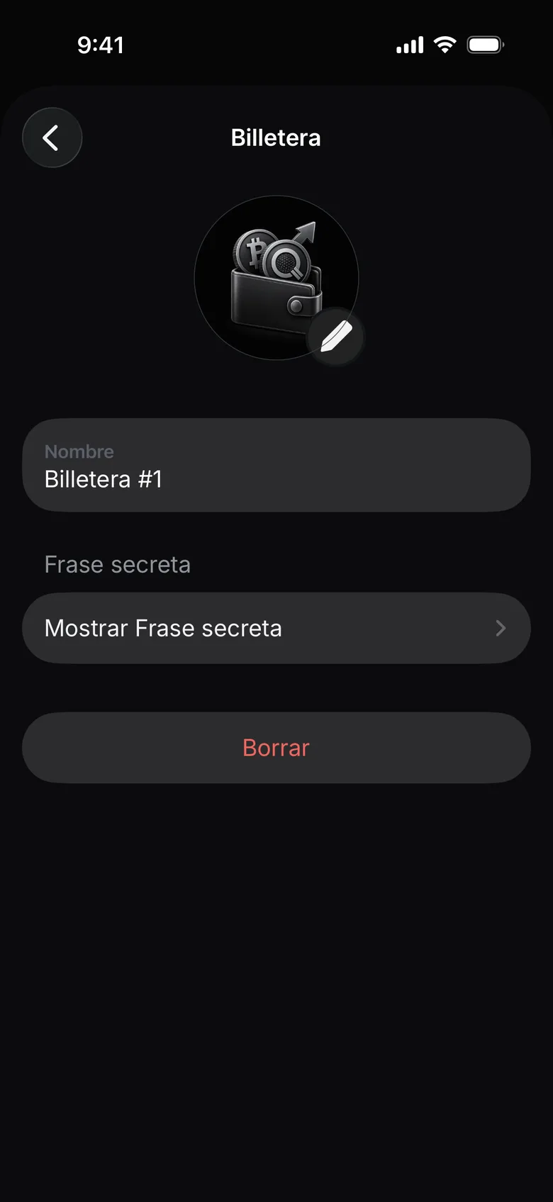 Toca «Mostrar Frase secreta»